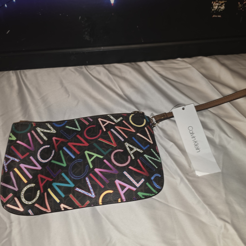 Calvin Klein Black Multicolor Logo Wristlet